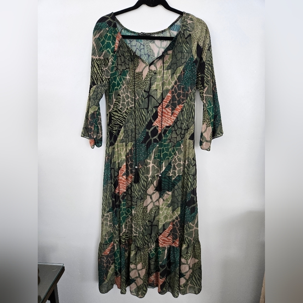 Made in Italy Size Small Midi Dress Beach Coverup bohemian Sheer fabric.